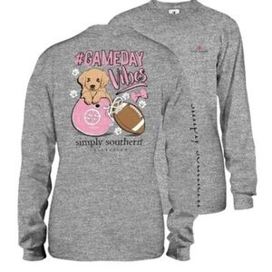 Simply Southern Heather Gray Crewneck Long Sleeve Tee - Game Day  Sz Small